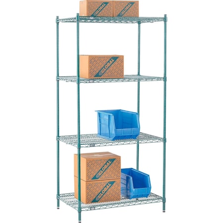 Nexel Poly-Green, 4 Tier, Wire Shelving Starter Unit, 36W x 21D x 74H 21367G